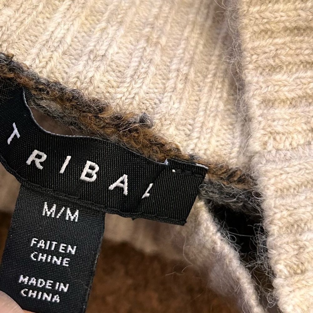NWT Tribal Mock Neck Colorblock Sweater- Heathered Walnut size M soft washable - Picture 9 of 10